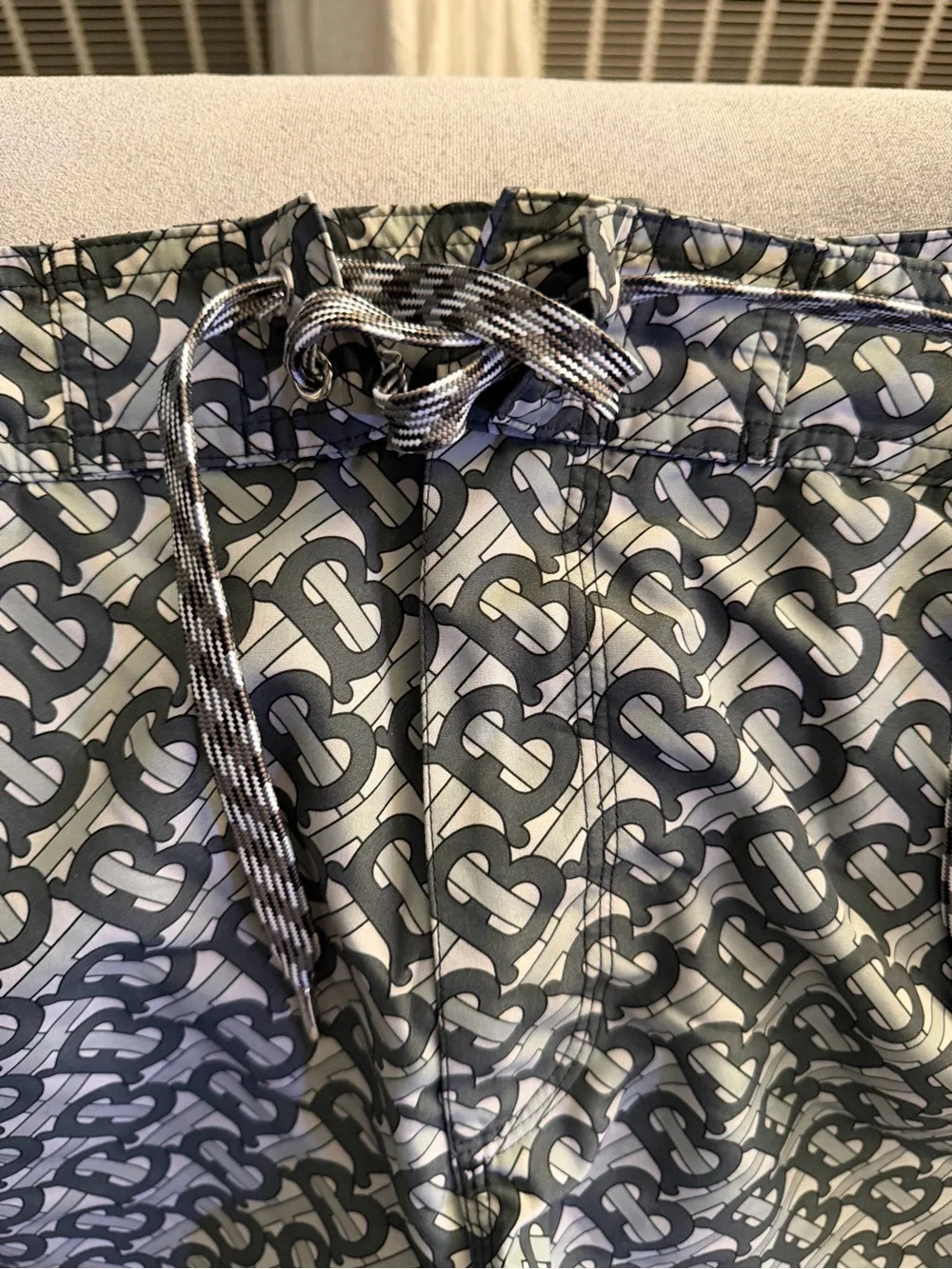 Men's BurberryPatterned Swim/Beach Shorts - Black & Gray